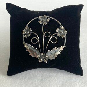 Vintage Oxidized Sterling Silver 925 Large Filigree Floral Flower Brooch Pin